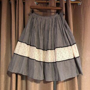 Vintage Gingham Lace Black White Skirt Tulle Country Retro 50s 60s Med Holiday